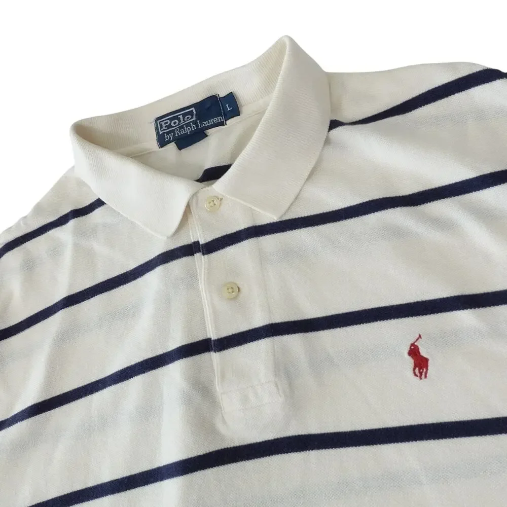 Ralph Lauren Vintage Y2K Cream Striped Golf Polo Shirt Men's Large